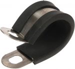 Imagen de una abrazadera metálica plateada.