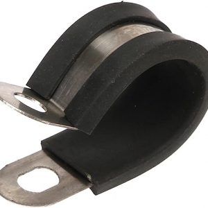 Imagen de una abrazadera metálica plateada.